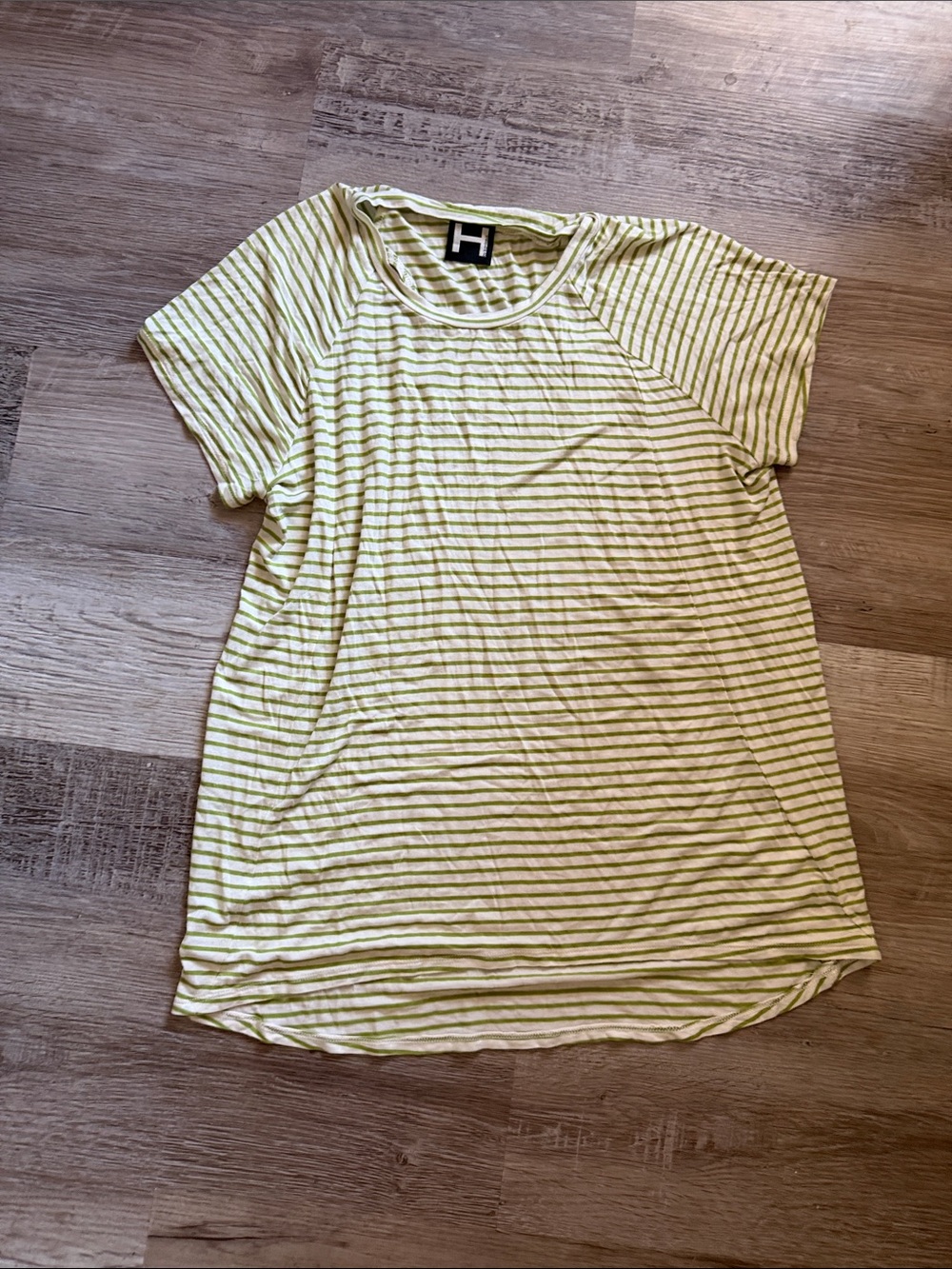 H by Bordeaux Green and White Striped Short-Sleeve Tee